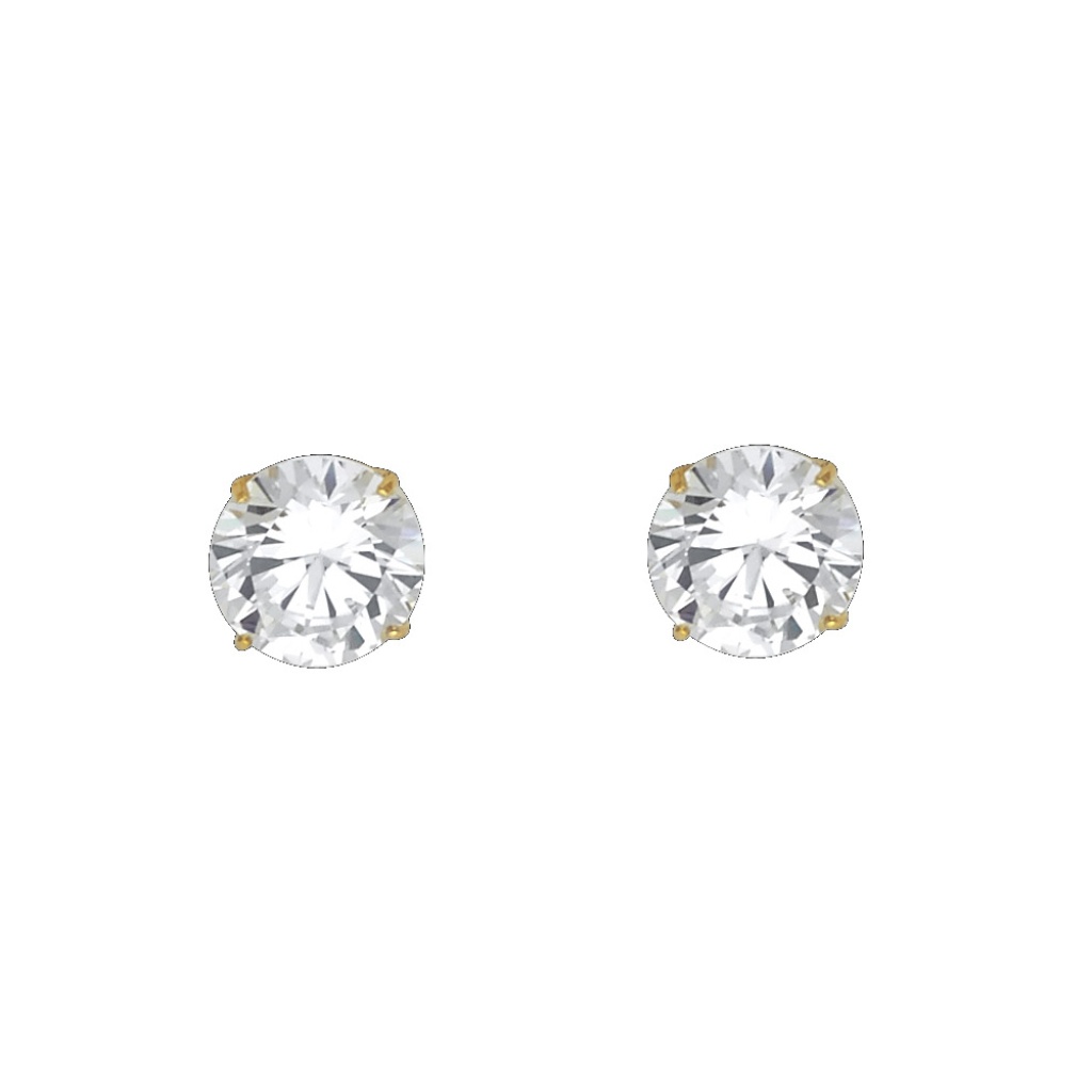 14k Yellow 8mm Round Cz Basket Stud Earrings